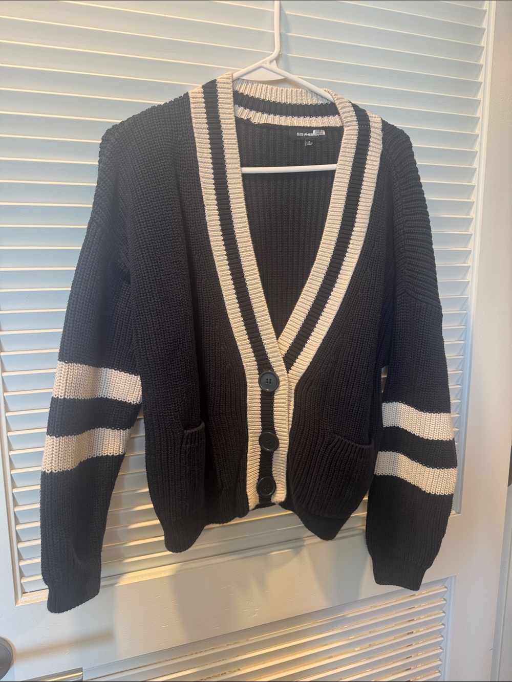 525 America Navy Cardigan with Cream Trim and Stripes